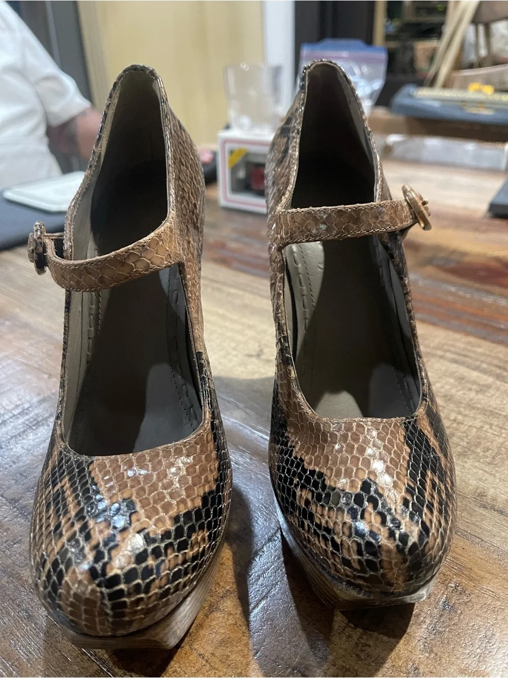 Alice + Olivia Brown Snake-Print Platform Mary Jane Heels